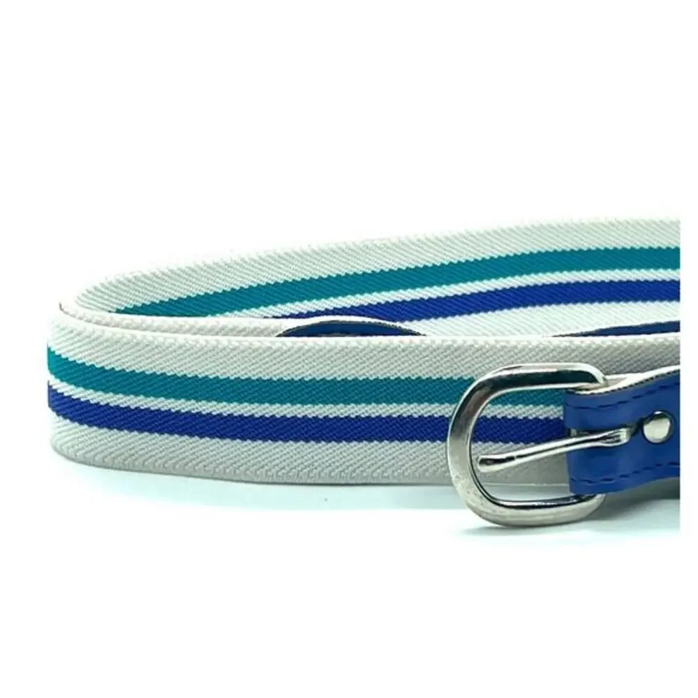 Women’s Size 12 Teal & Purple Striped White Cotton Belt 32” Silver‎ Buckle Y2K